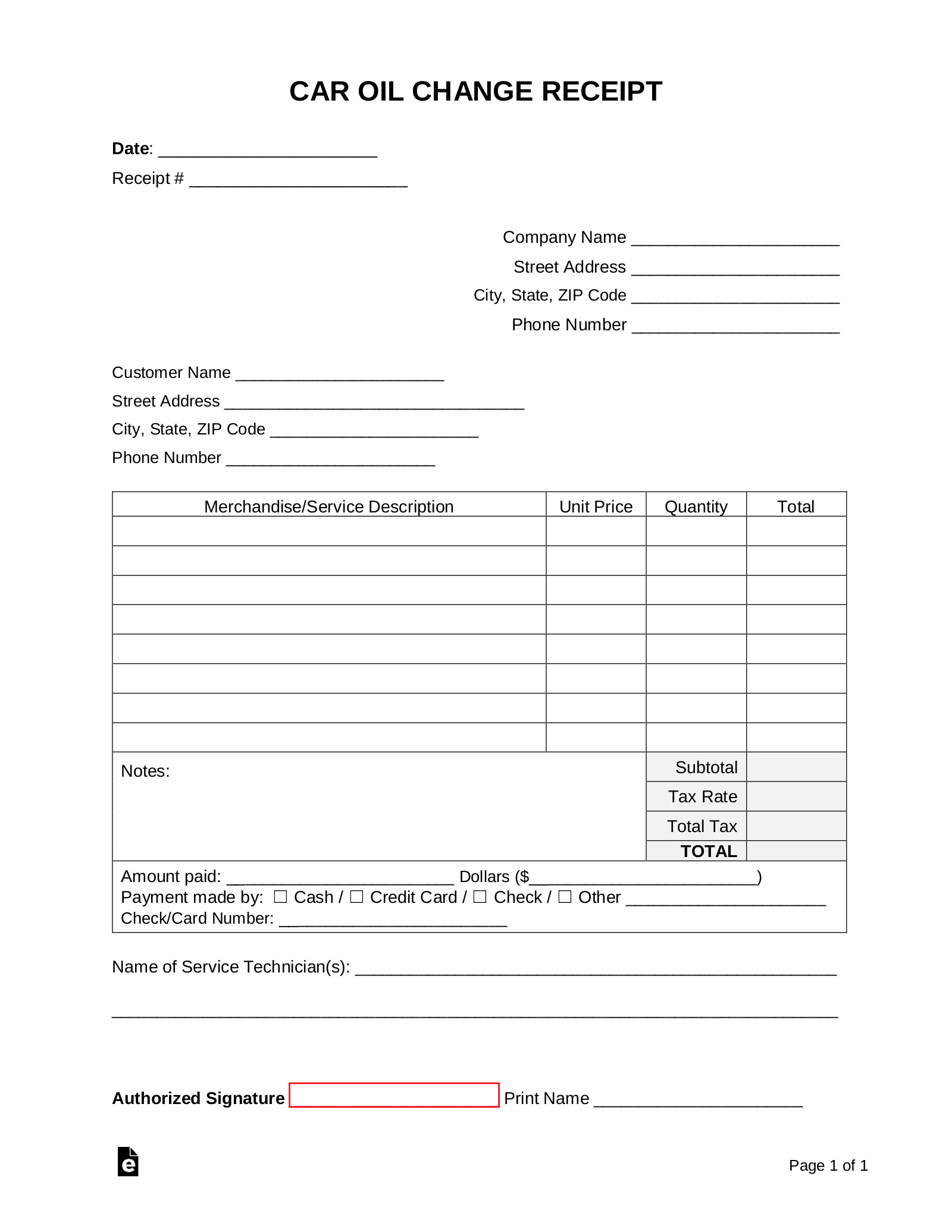 sample oil change invoice template