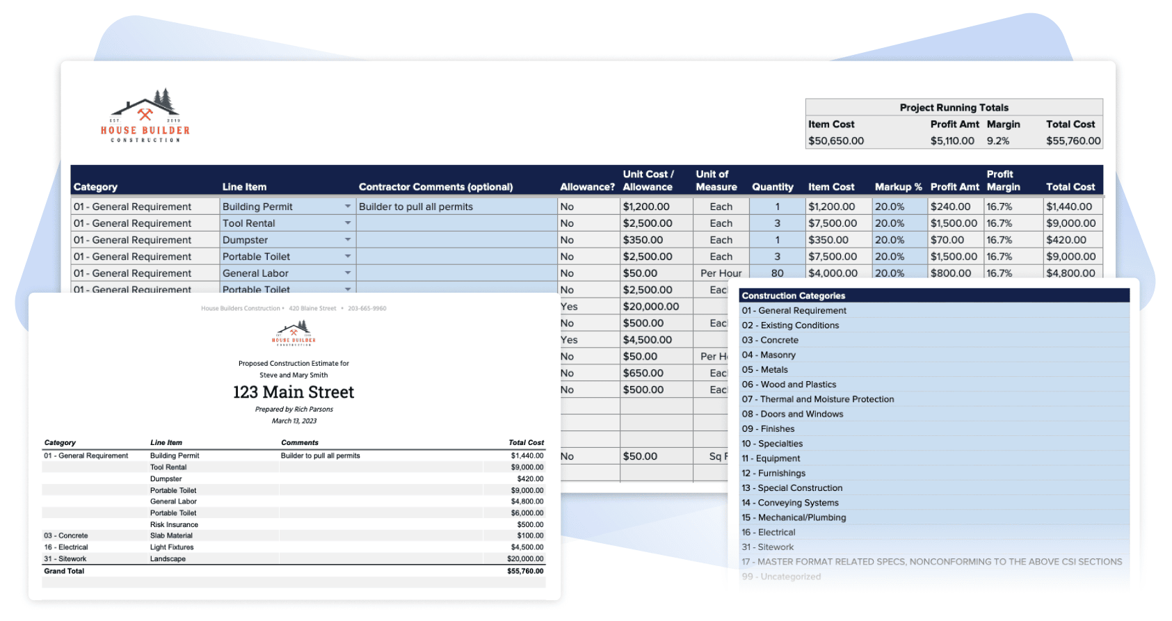 sample general contractor estimate template