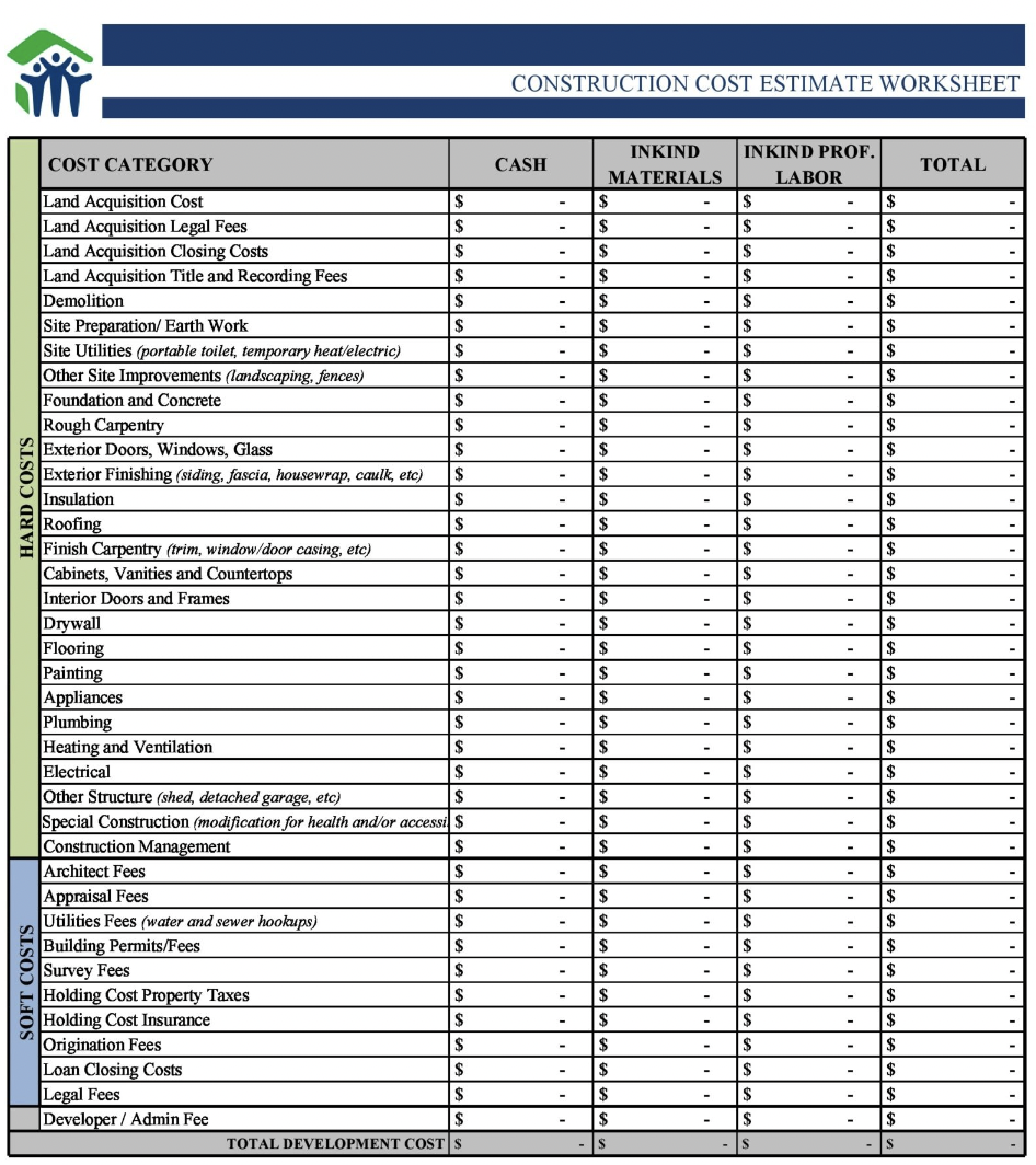 sample building estimate template