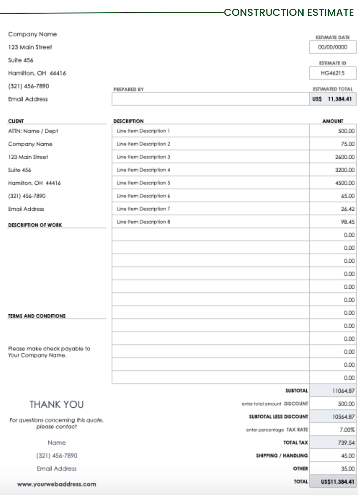 sample general contractor estimate template