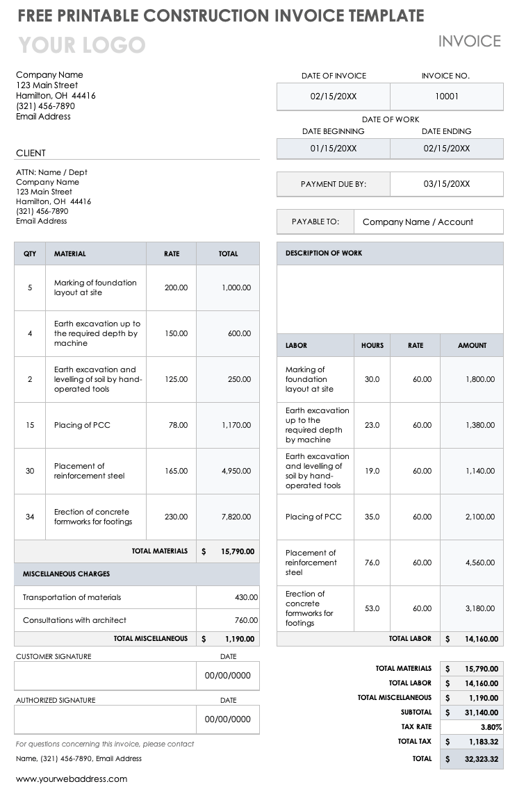 general contractor invoice template