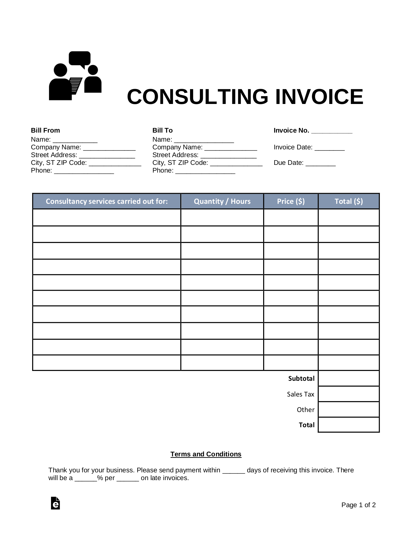 sample invoice for consultant services template