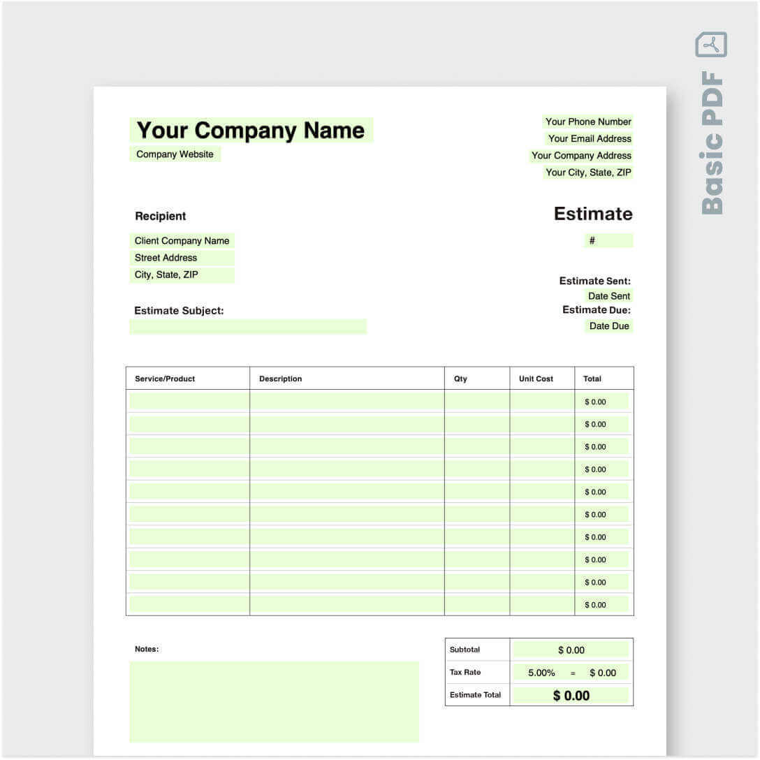 sample general contractor estimate template