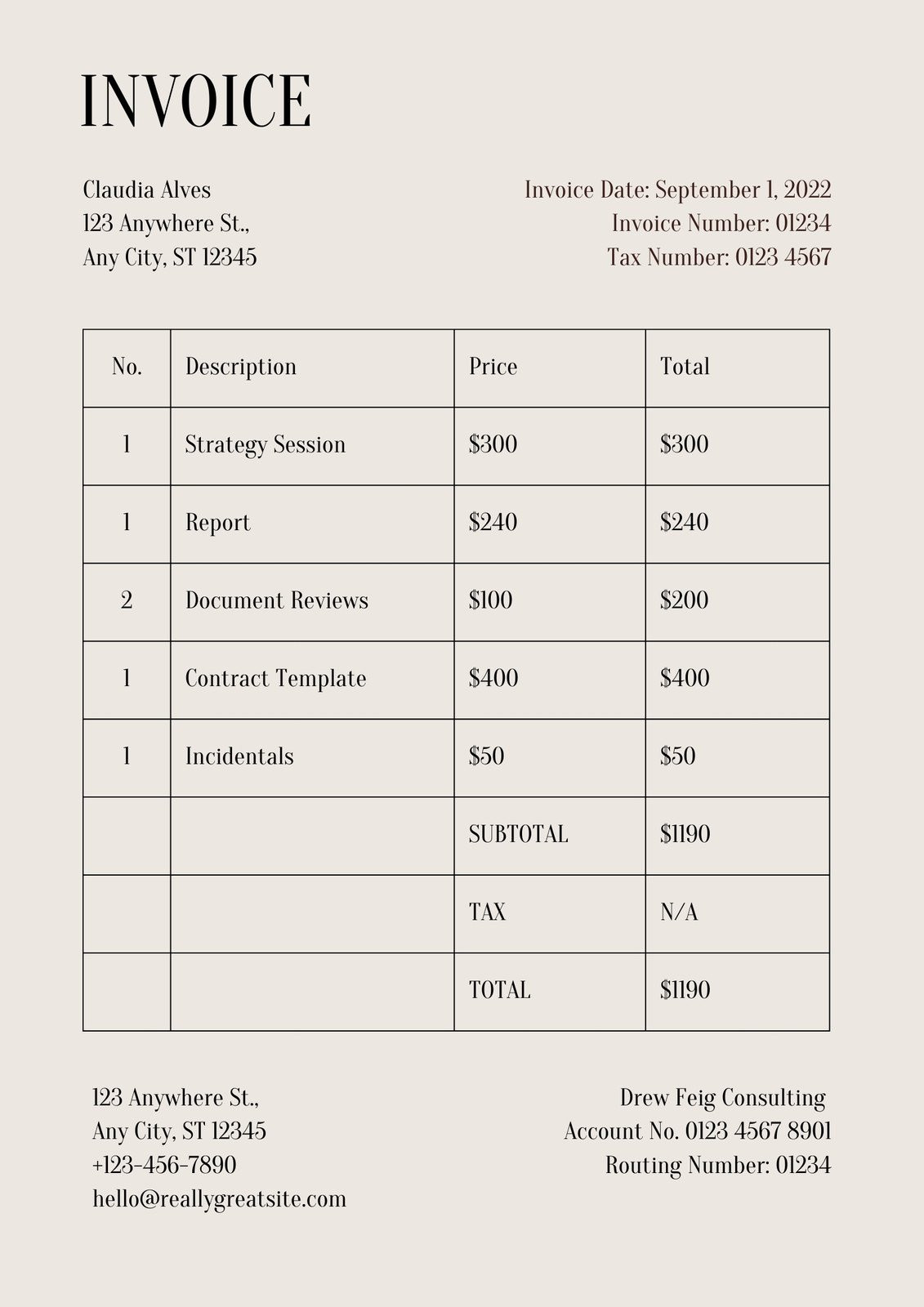 sample contractor invoice template