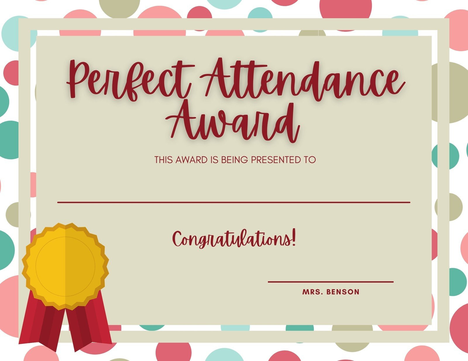 sample perfect attendance award certificate template