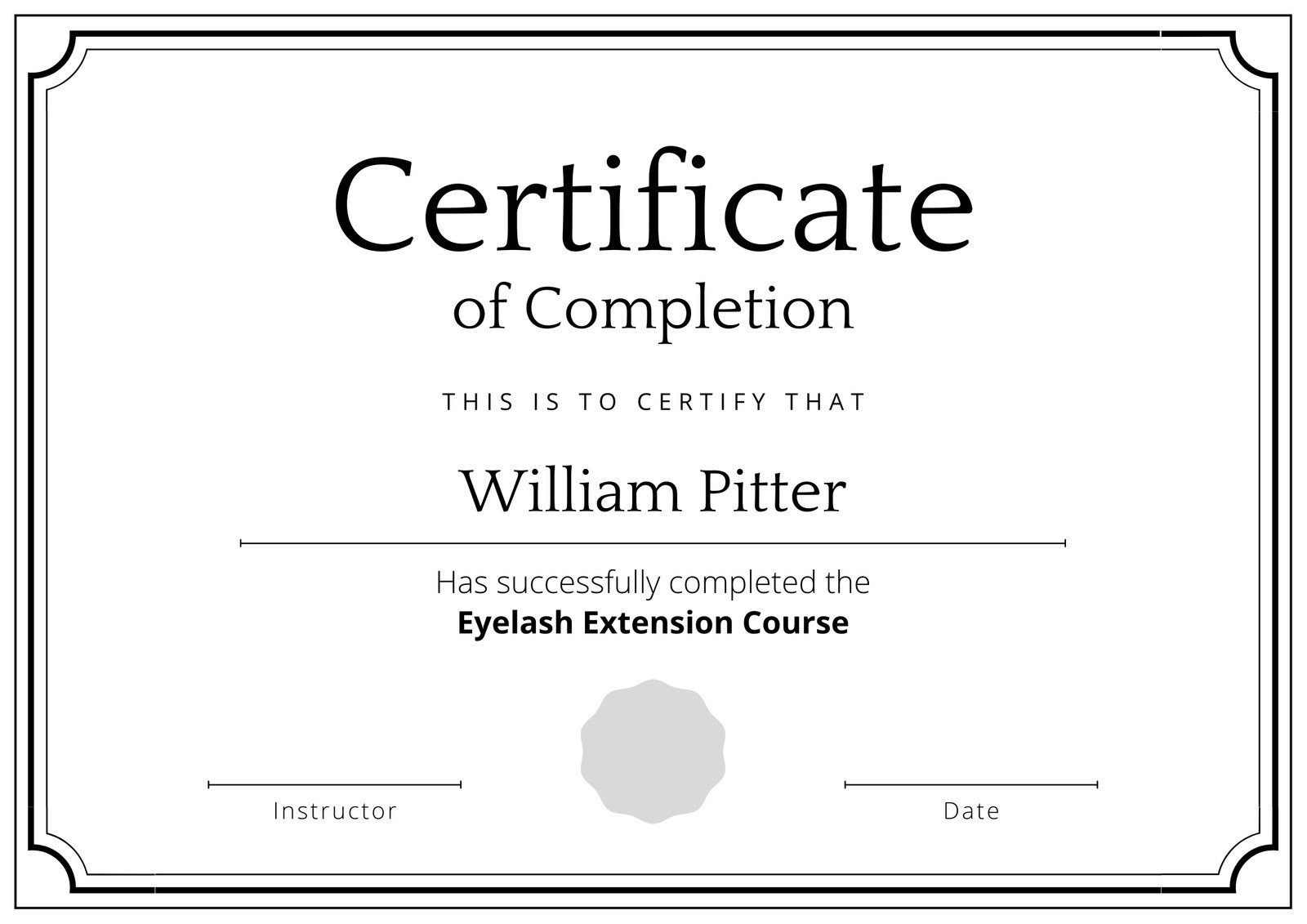 sample course completion certificate template