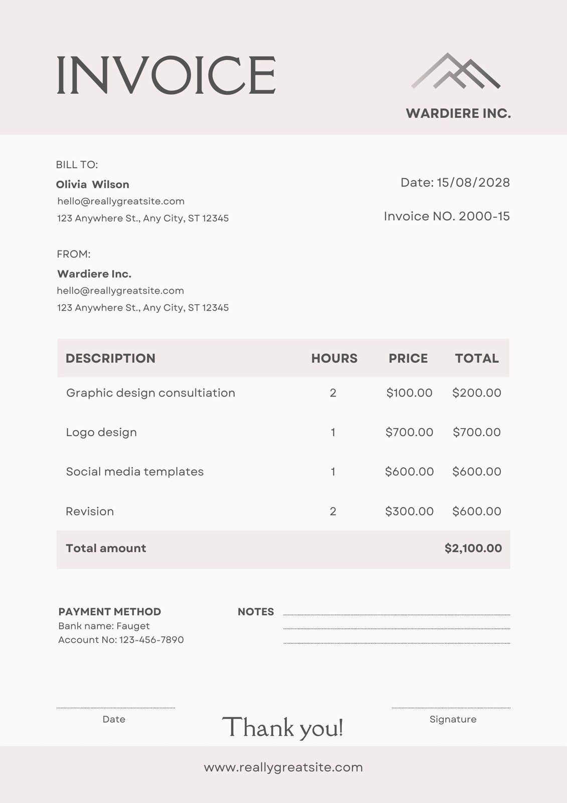 sample invoice professional services template