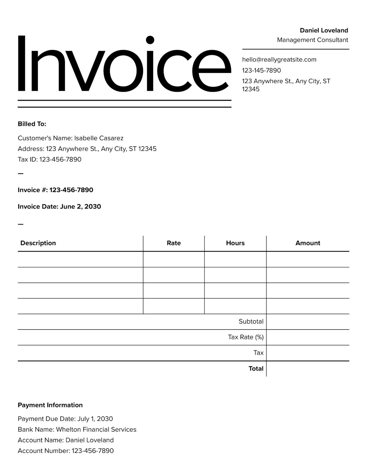 sample invoice professional services template