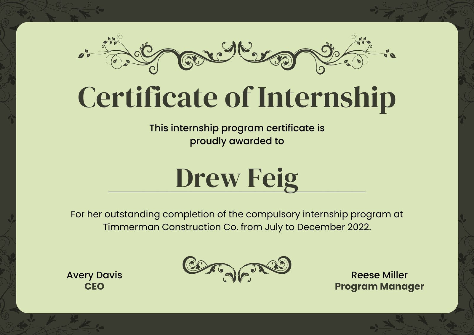 sample internship completion certificate template