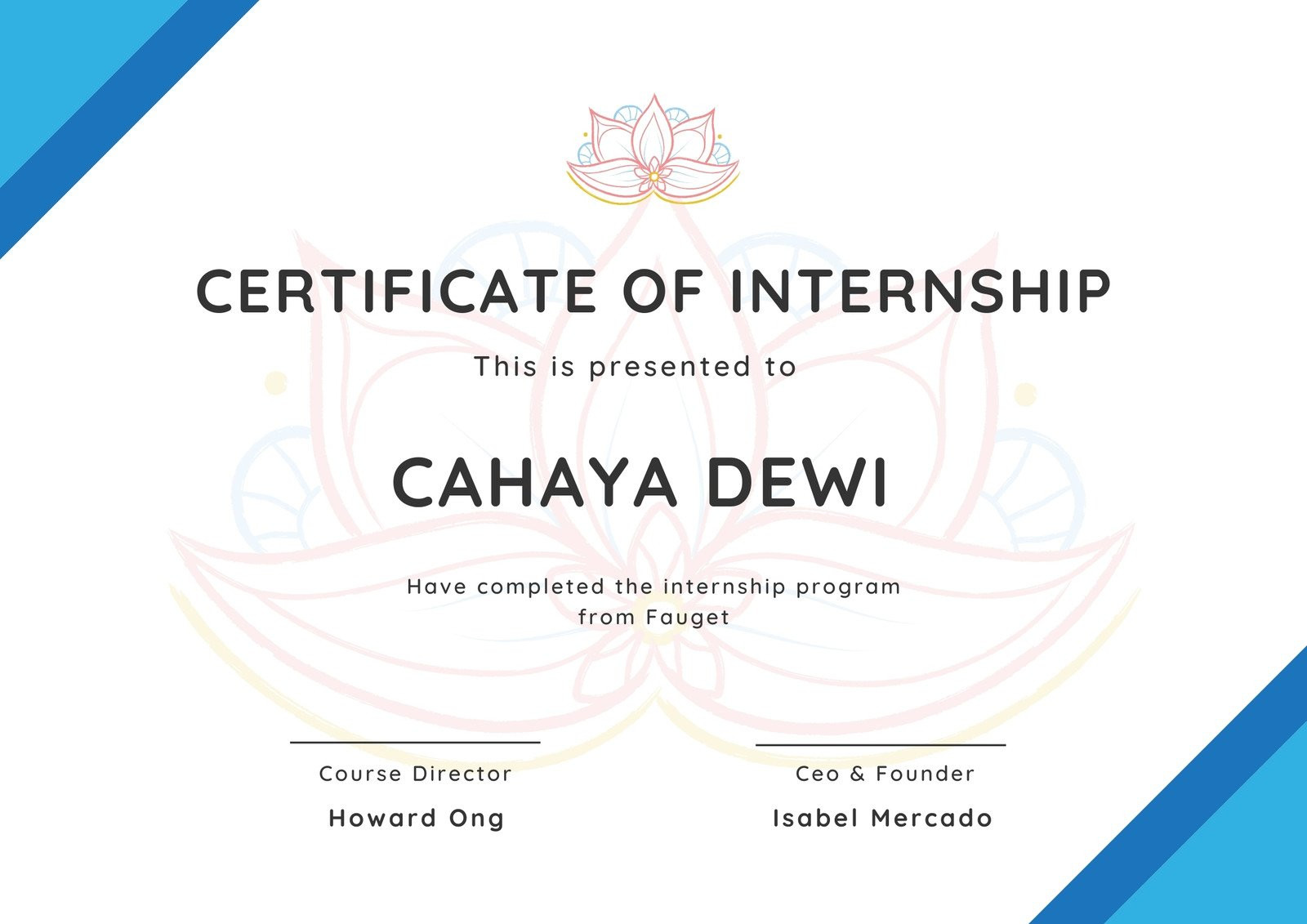 sample internship completion certificate template