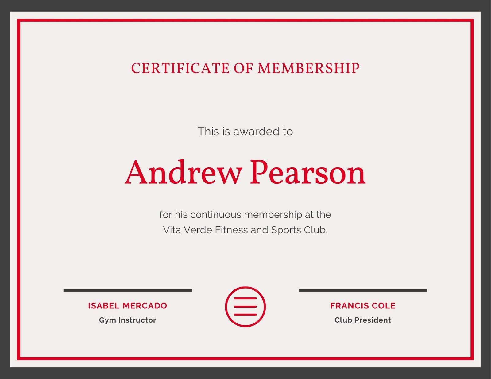 sample Membership Certificate template