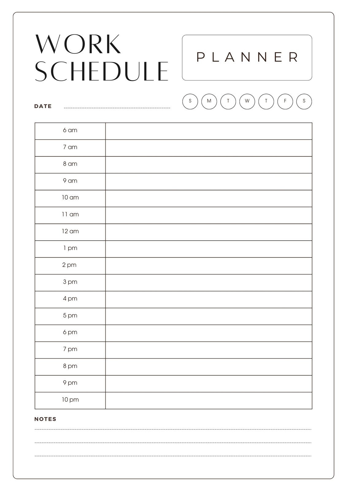 sample work daily planner template