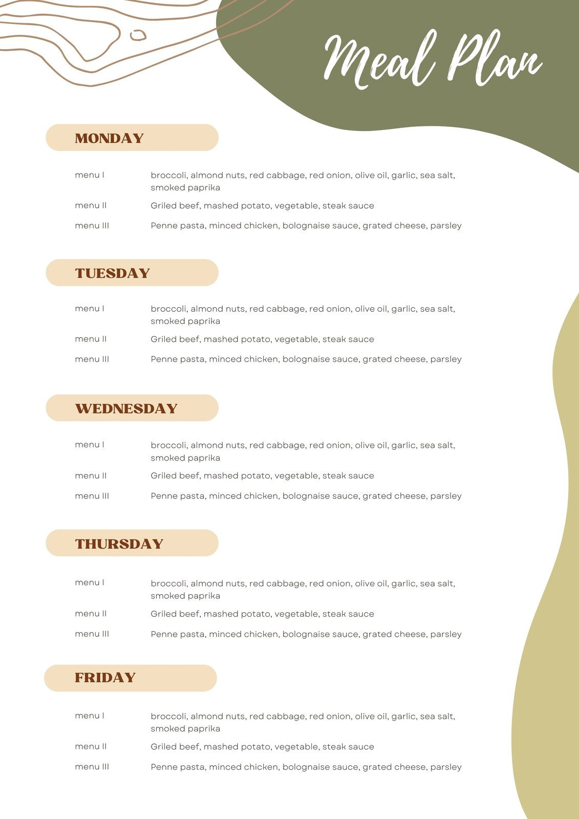 sample menu planning template