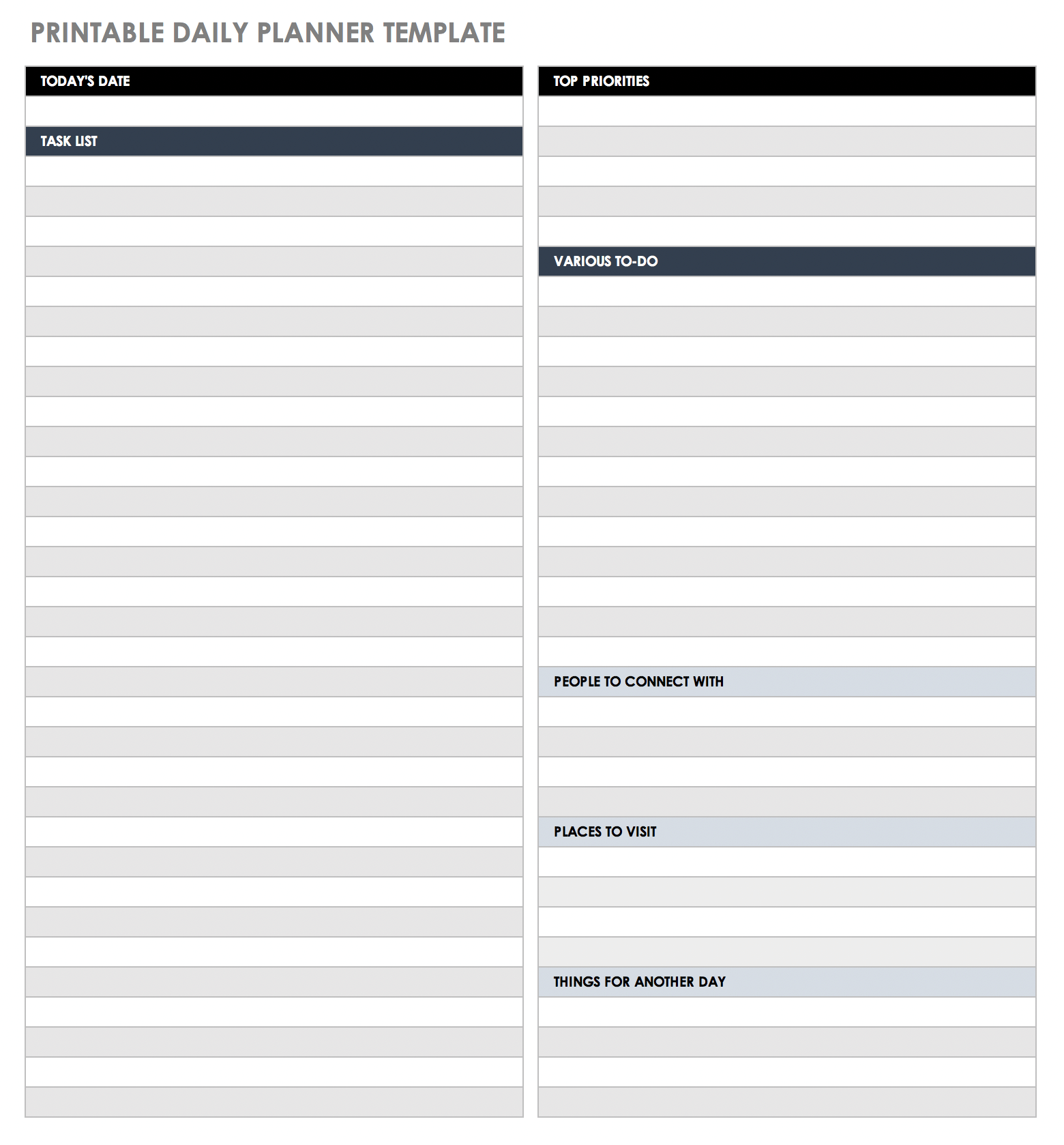 sample work daily planner template