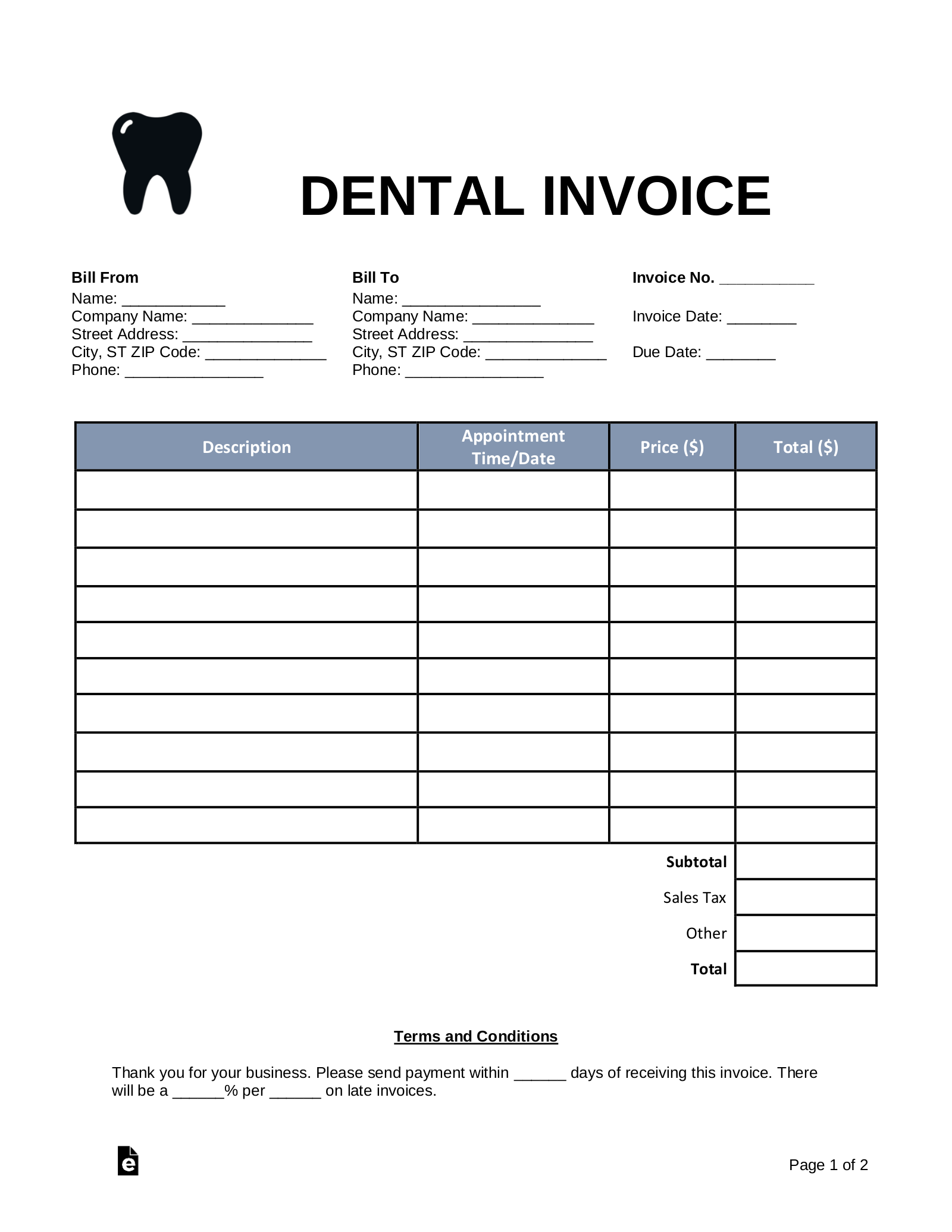 dental invoice template