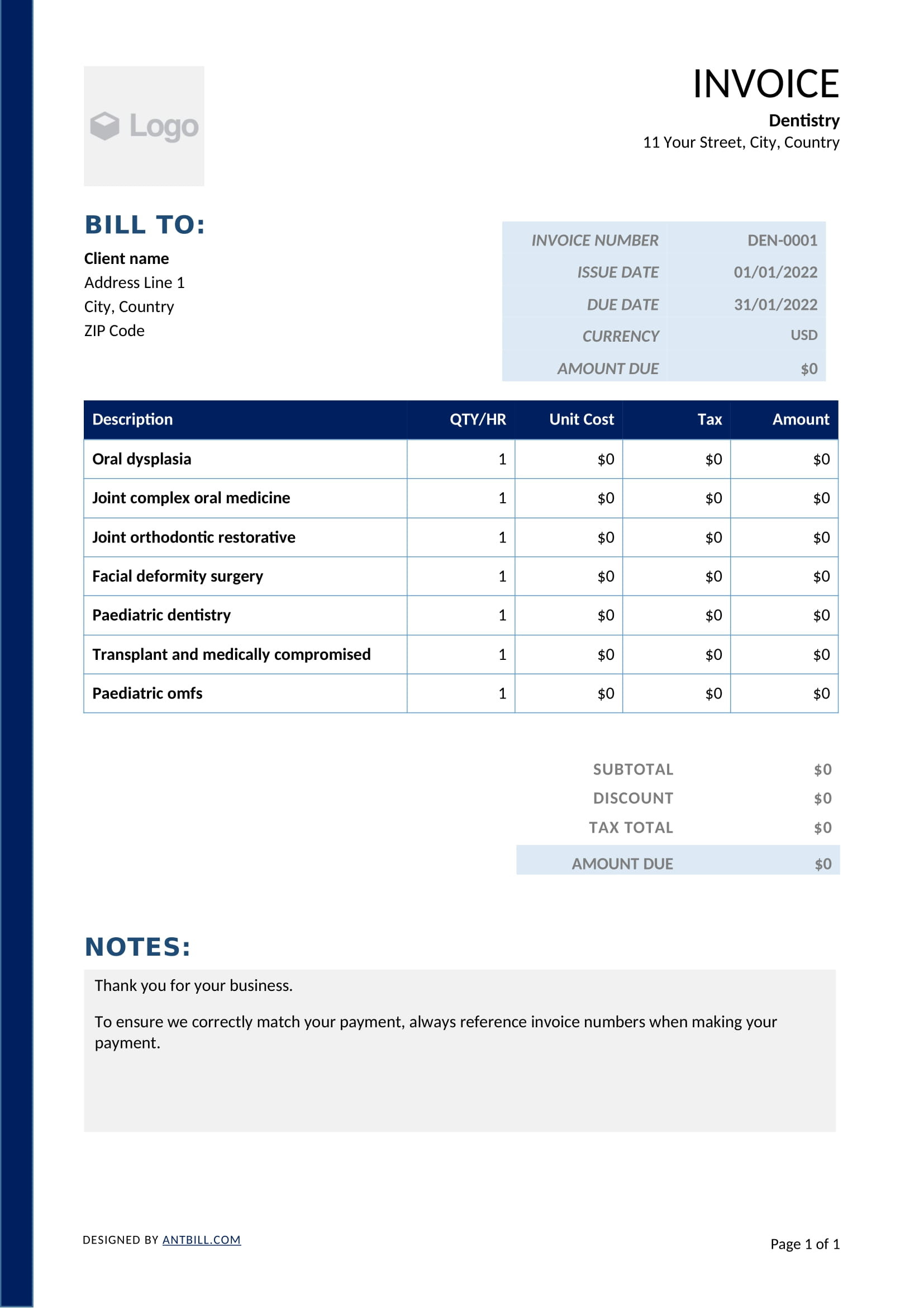 dental invoice template