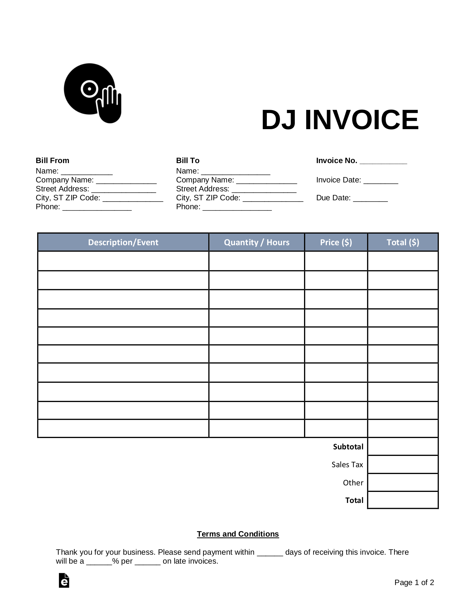 dj invoice template