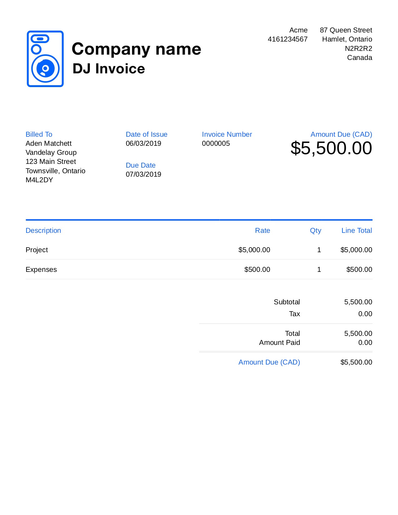 dj invoice template