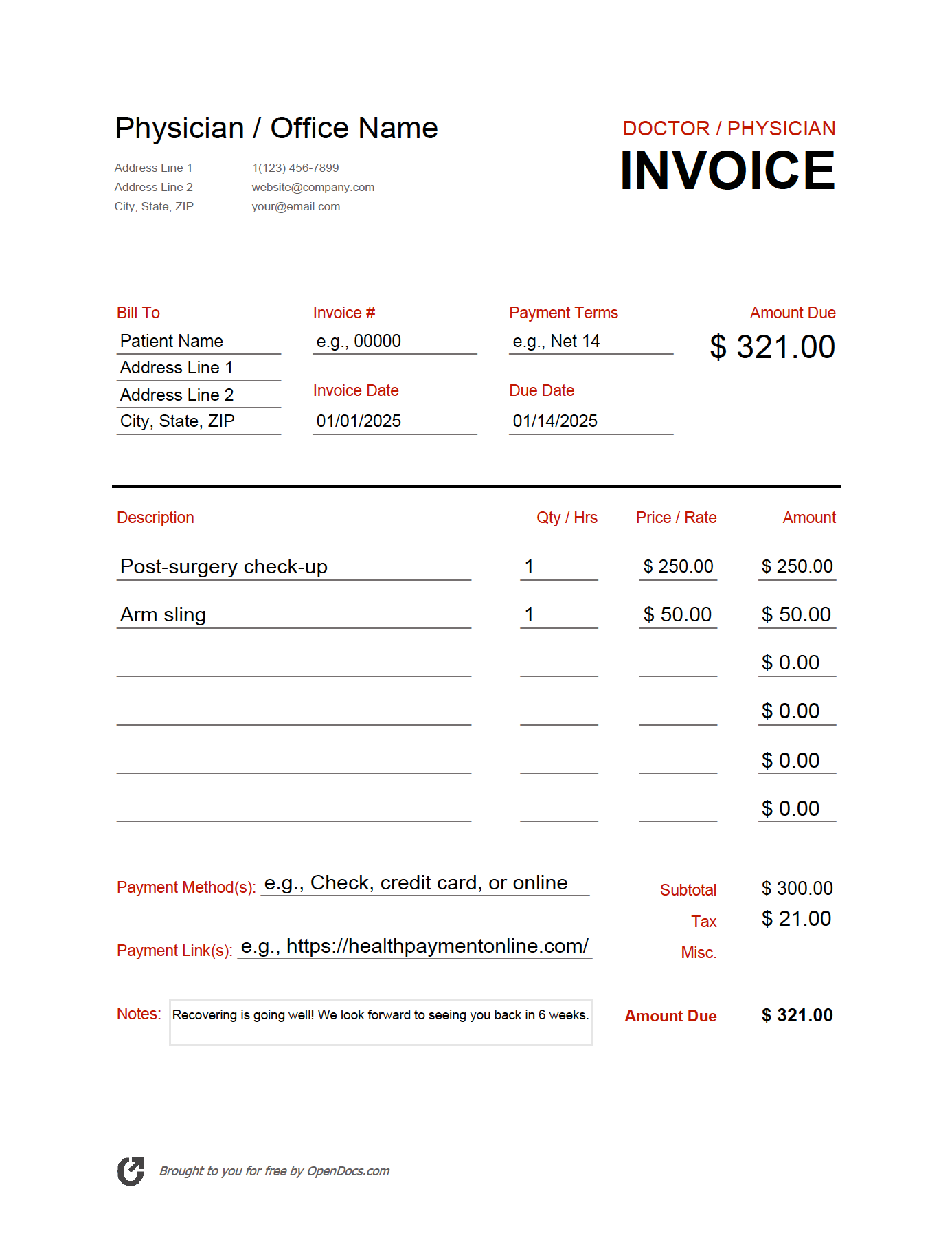 sample invoice for doctors template