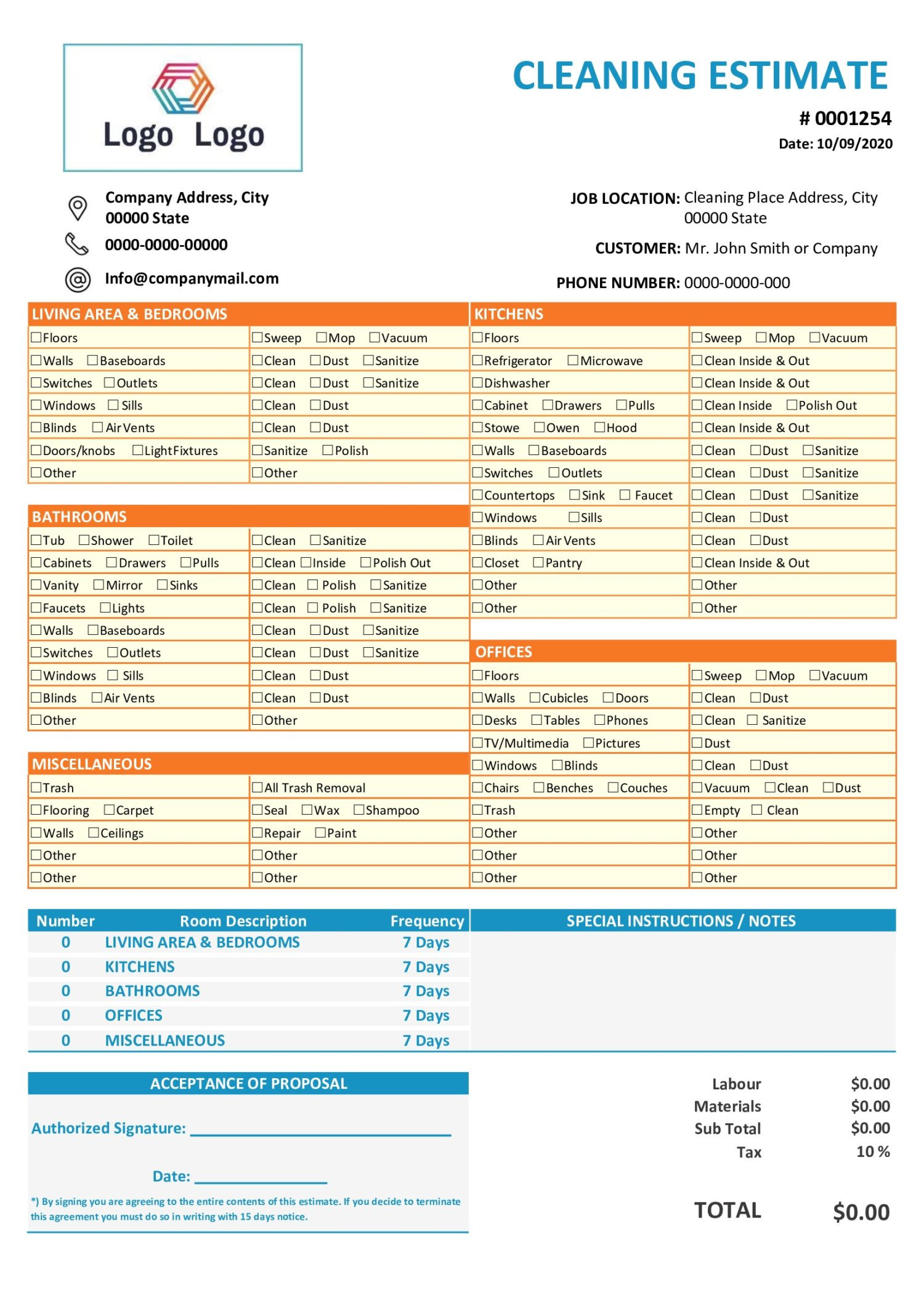 sample handyman estimate template