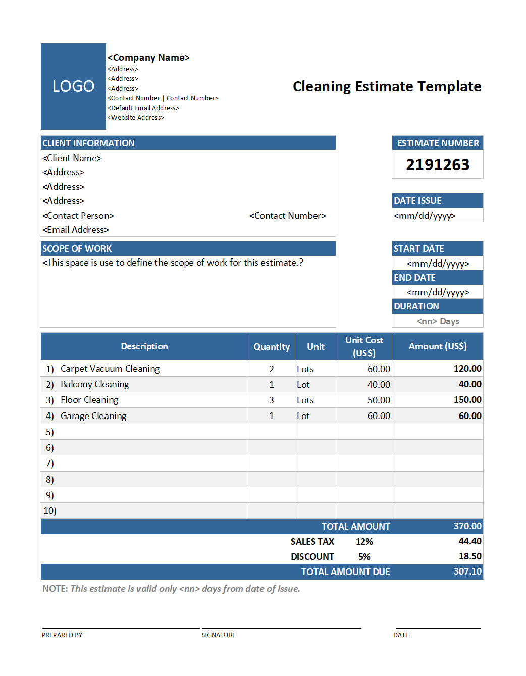 sample independent contractor estimate template