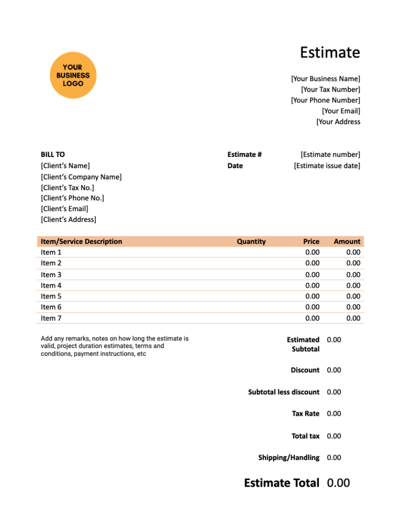 sample business estimate template