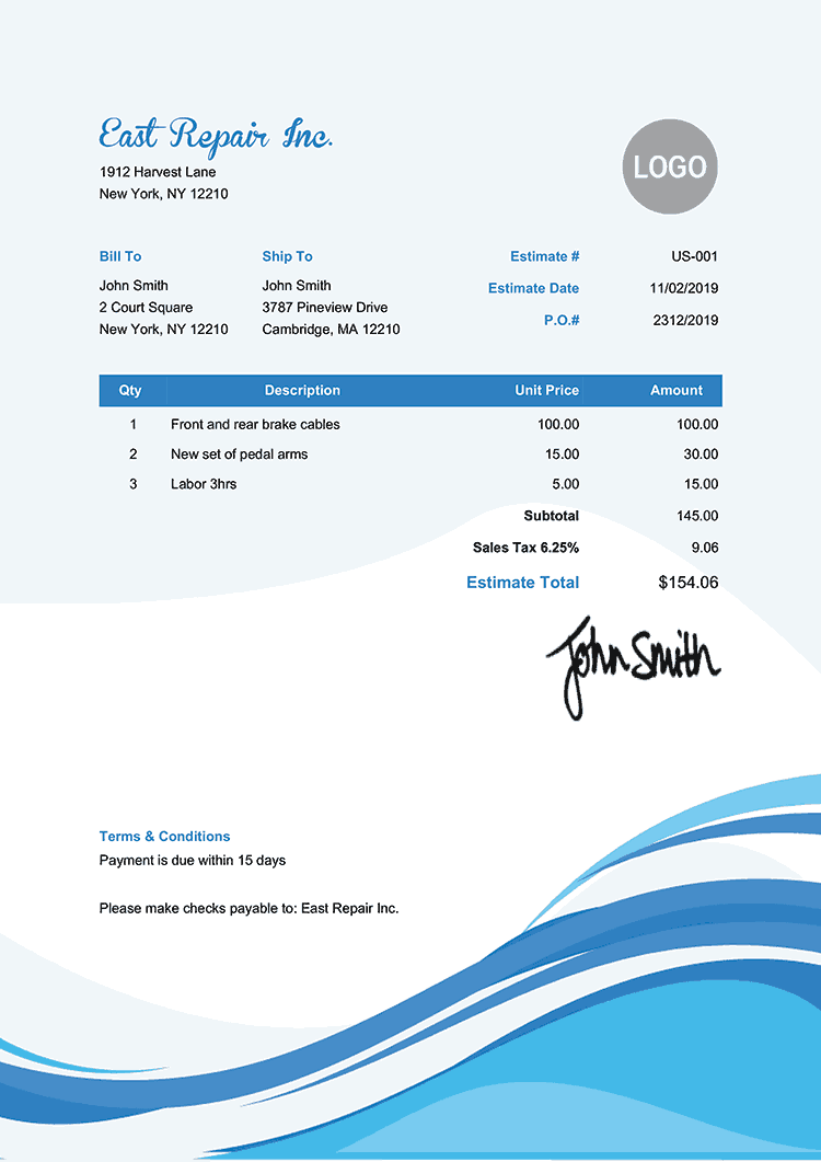 sample business estimate template