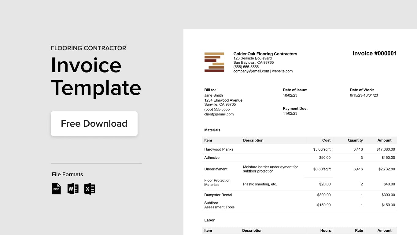 sample flooring installation invoice template