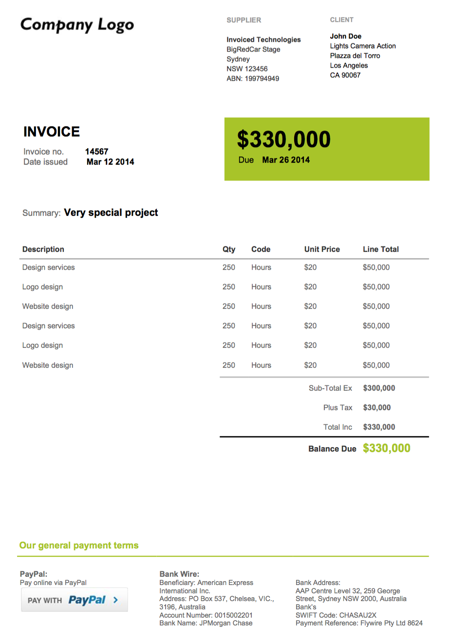 sample wire transfer invoice template