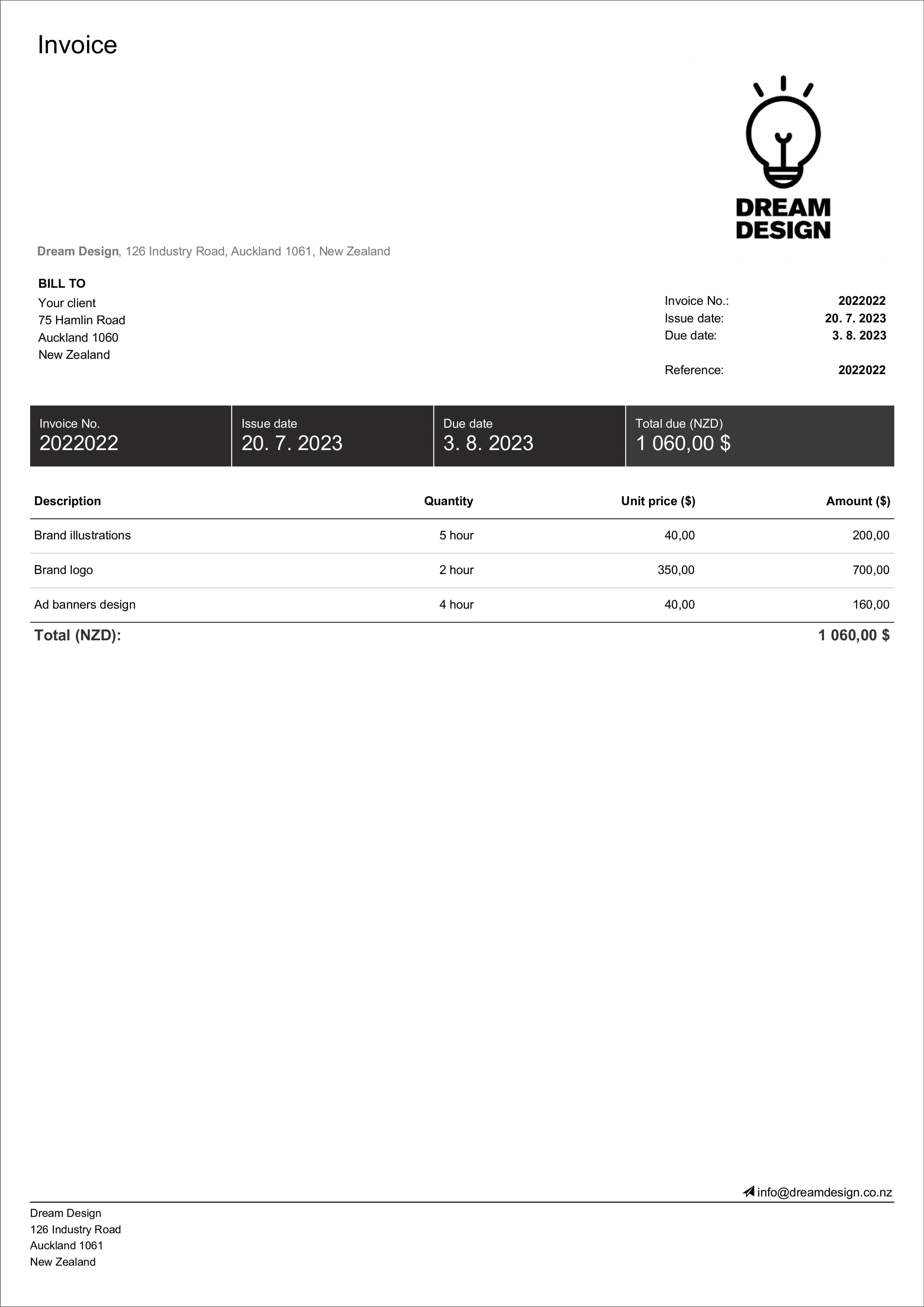 invoice for designer template