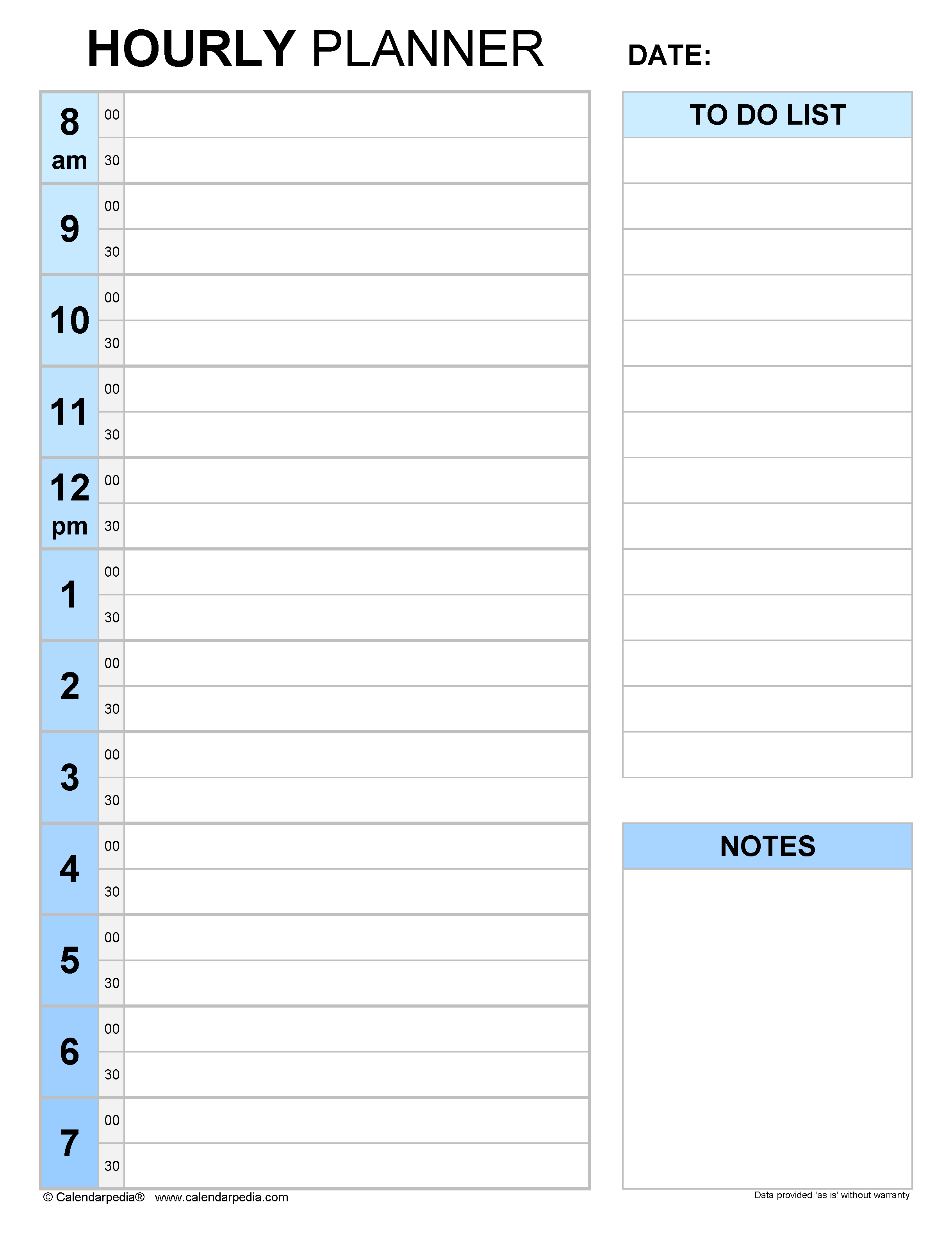 sample hourly planning template