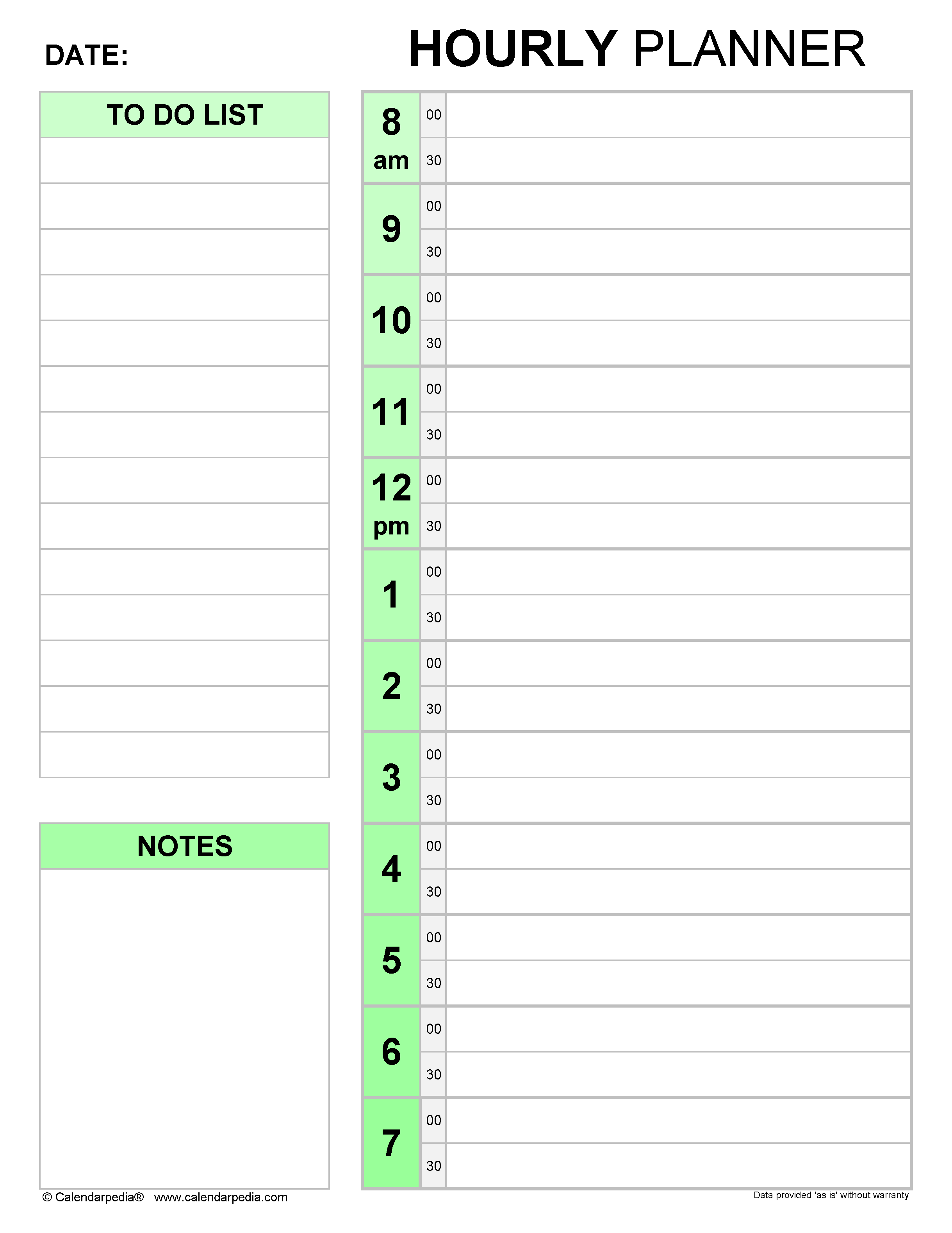 sample hourly planning template