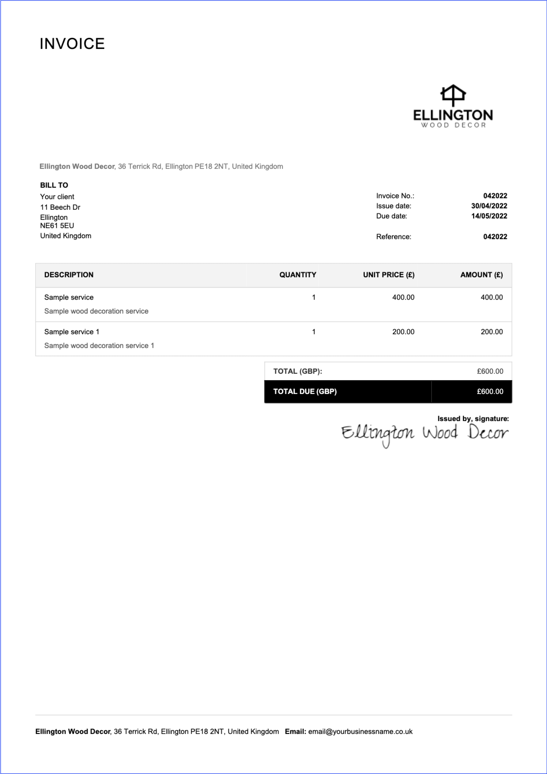 sample sole proprietor invoice template