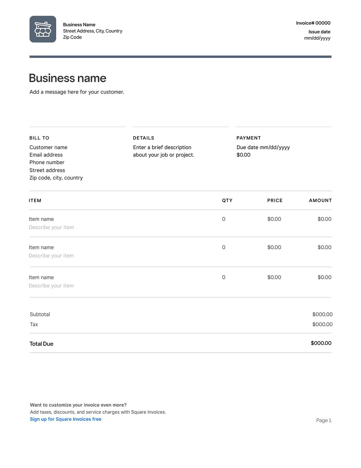 sample generic invoice template