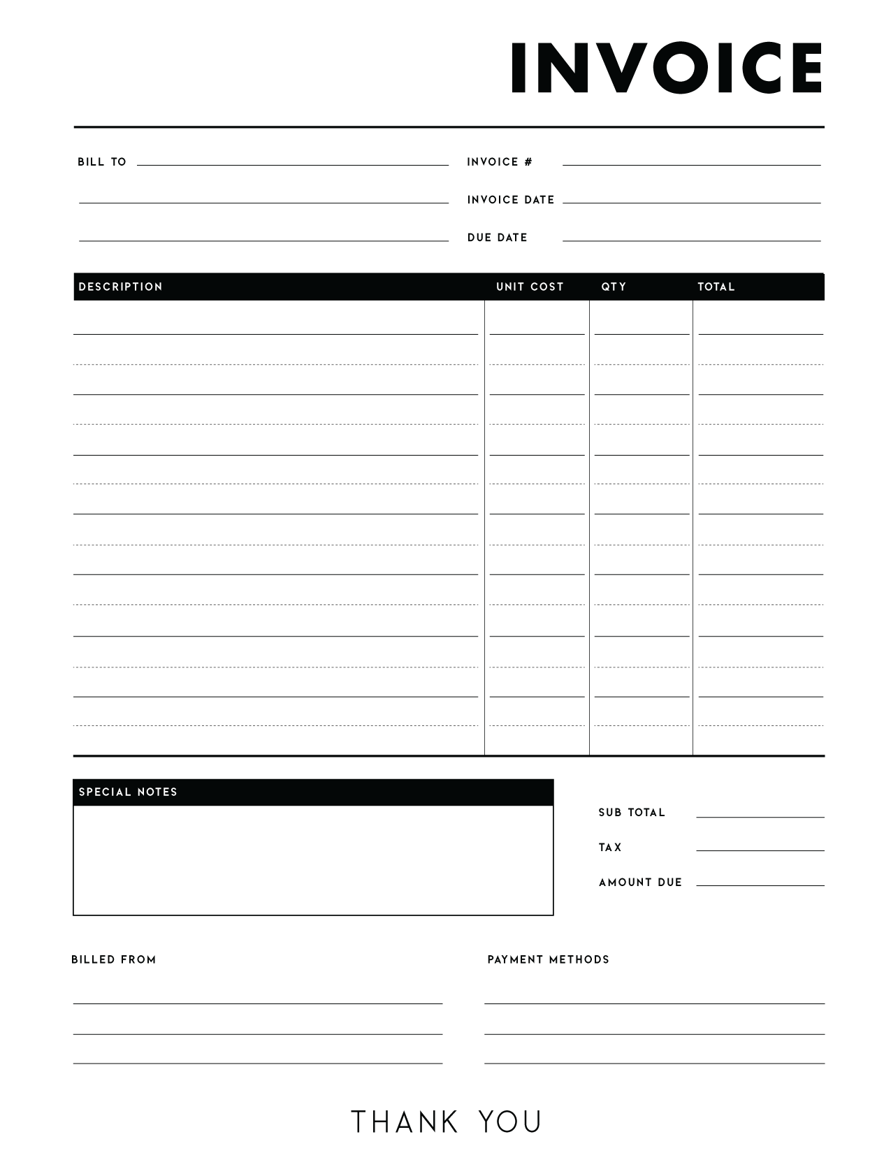 sample blank invoice template