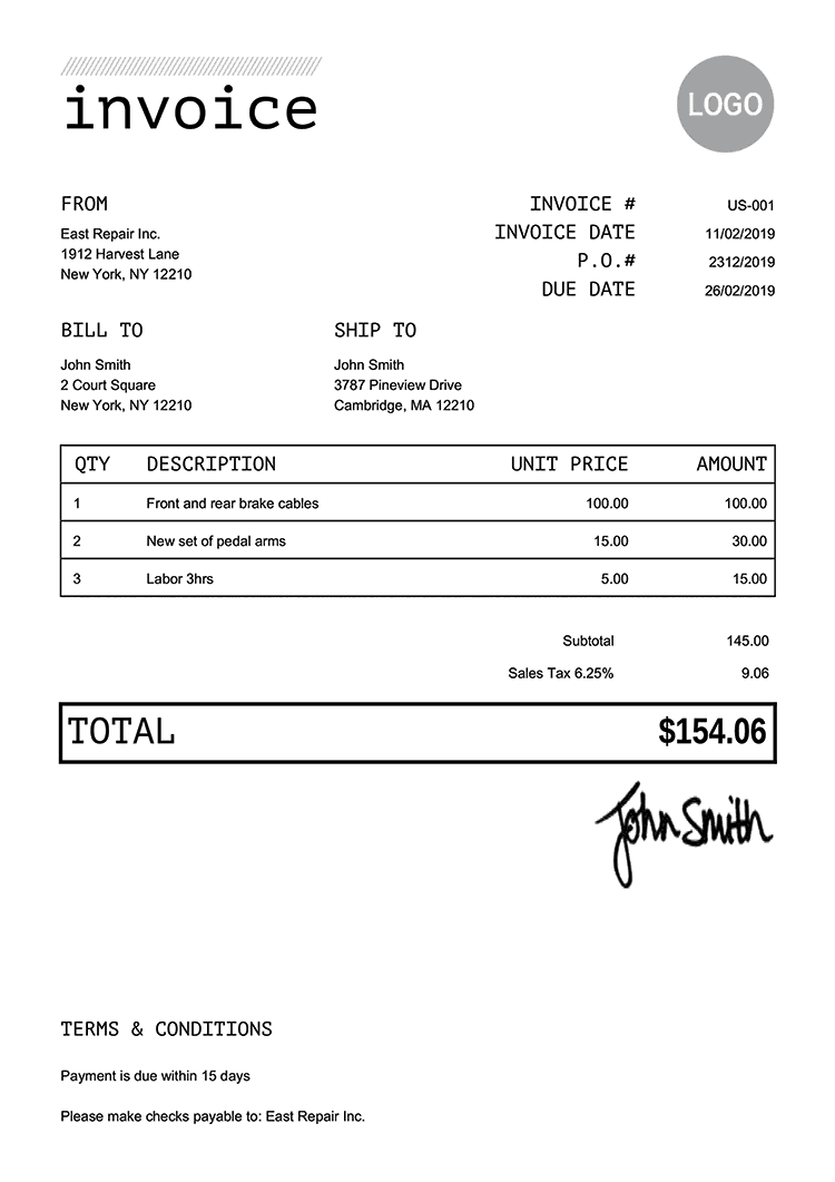 sample billing invoice template