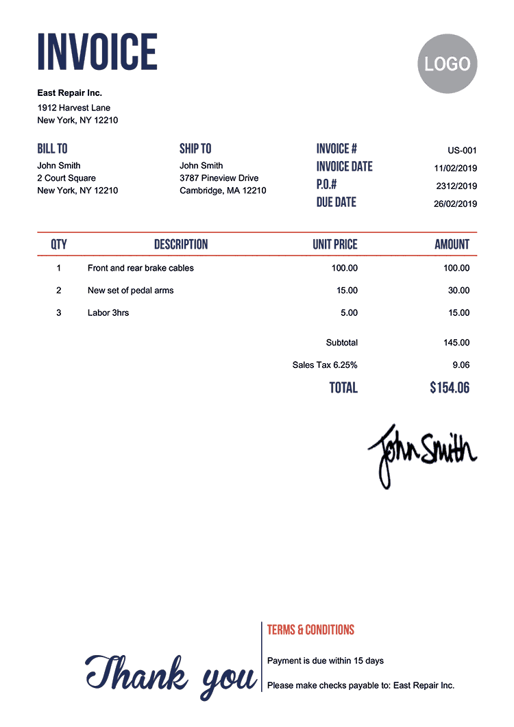 sample customized invoice template