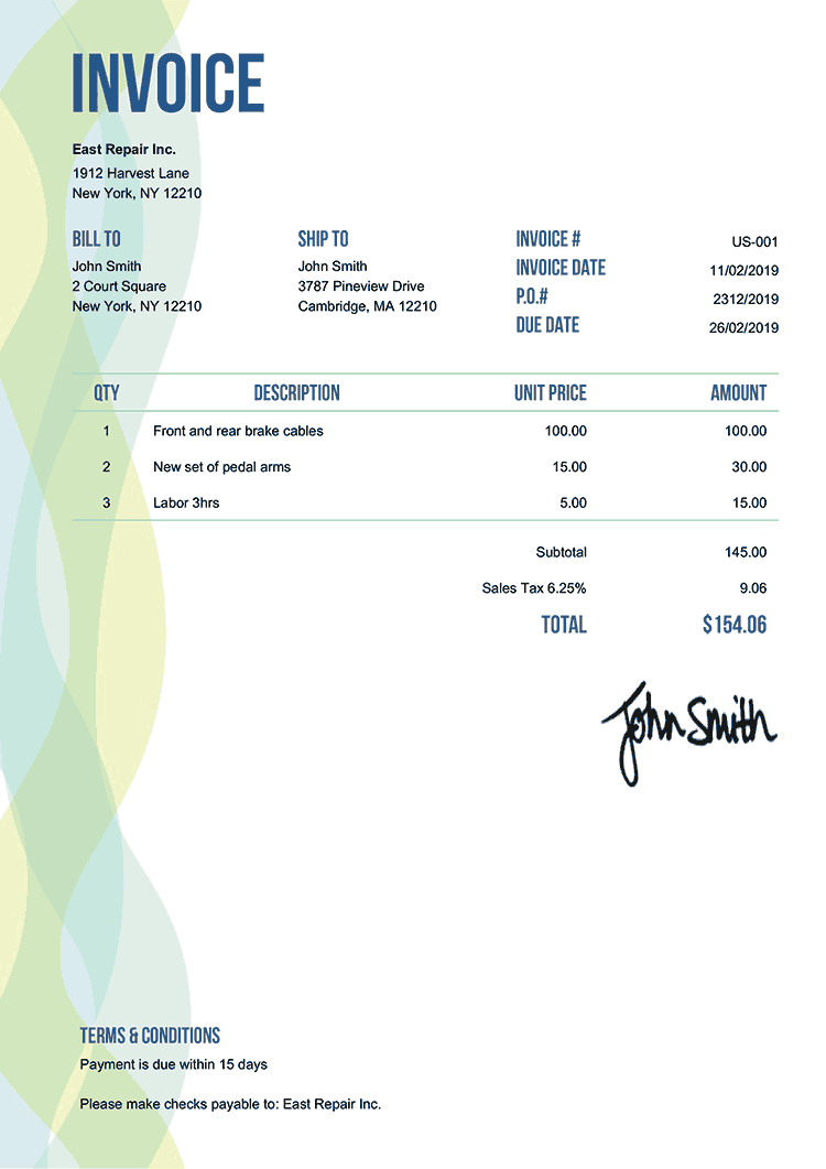 sample invoice format template