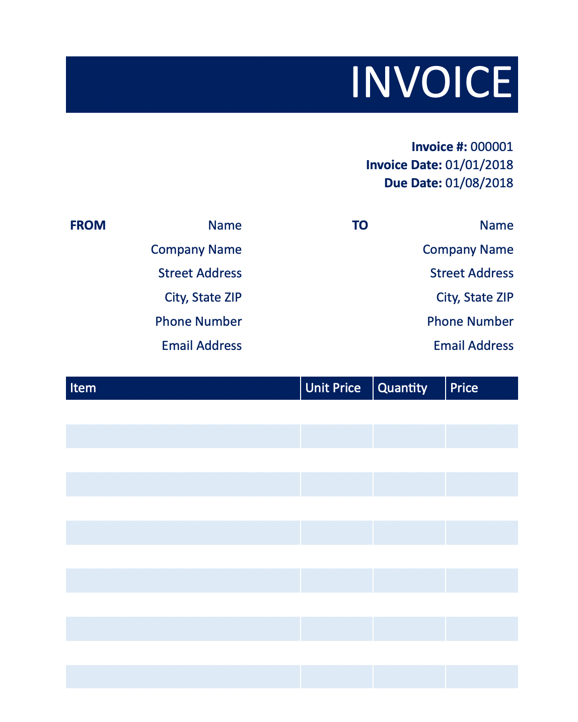 sample generic invoice template