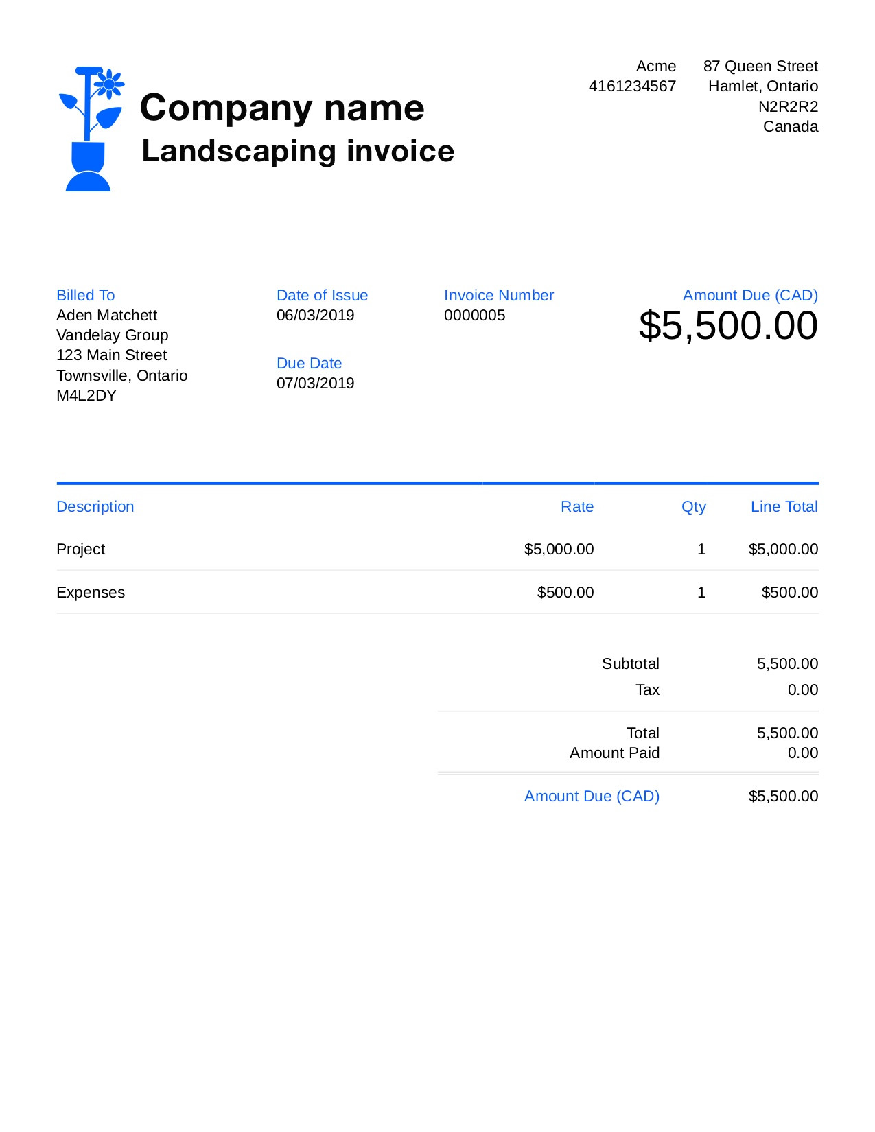 landscaping invoice template