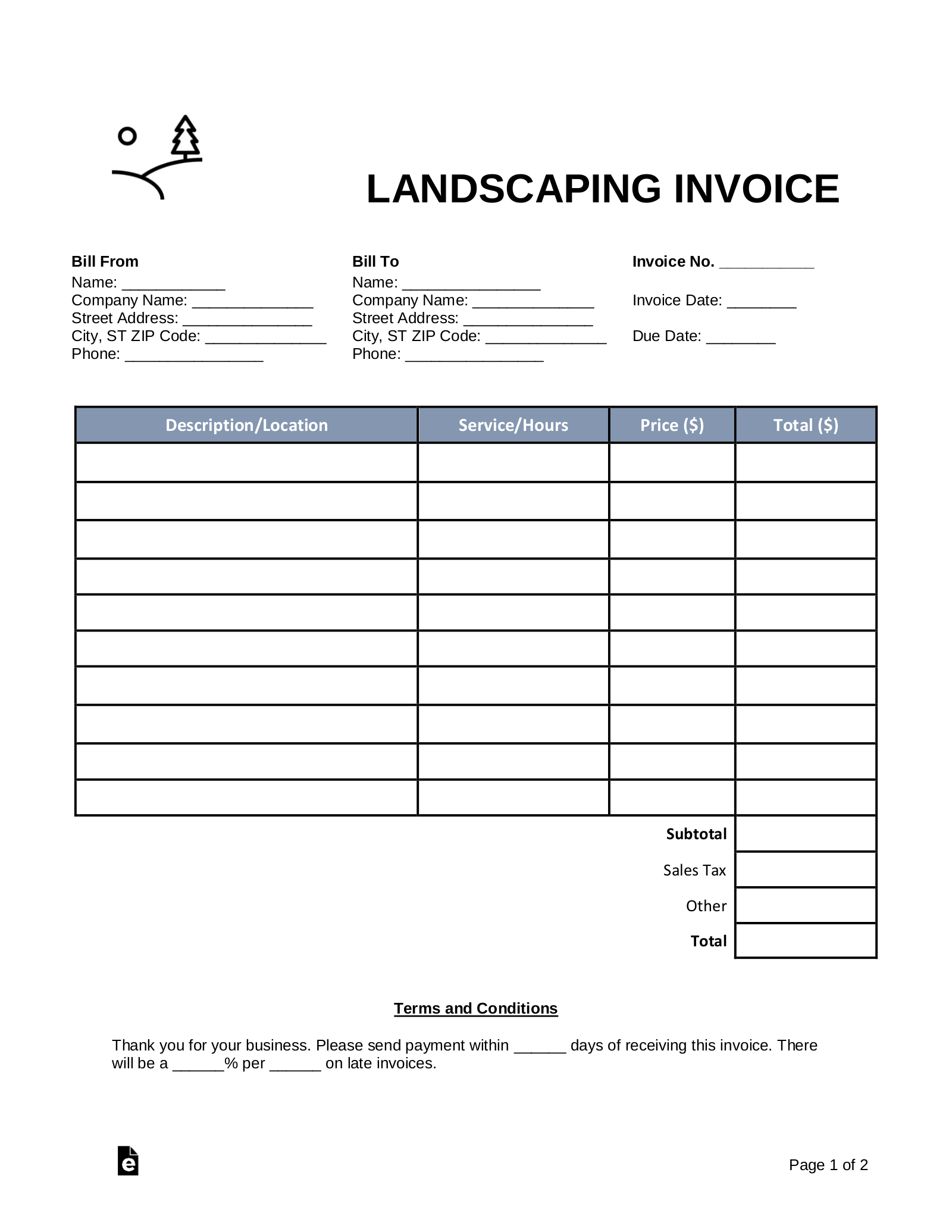 invoice for lawn services template