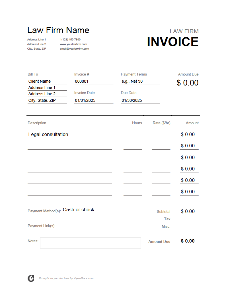 law invoice template