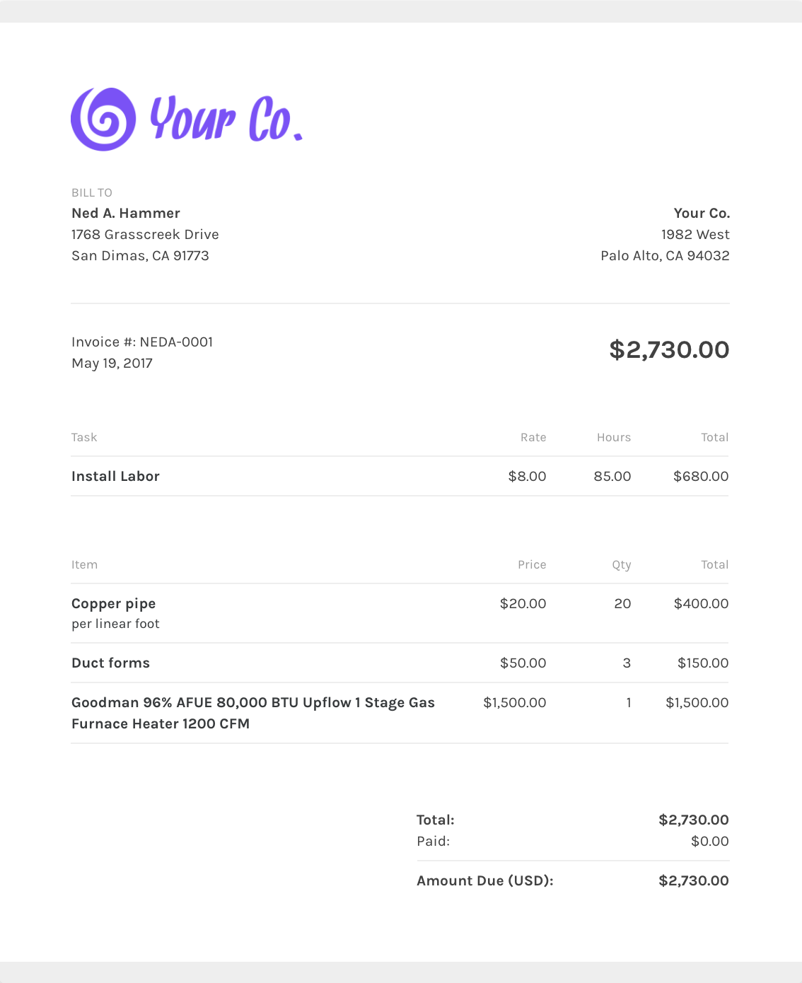 sample masonry invoice template