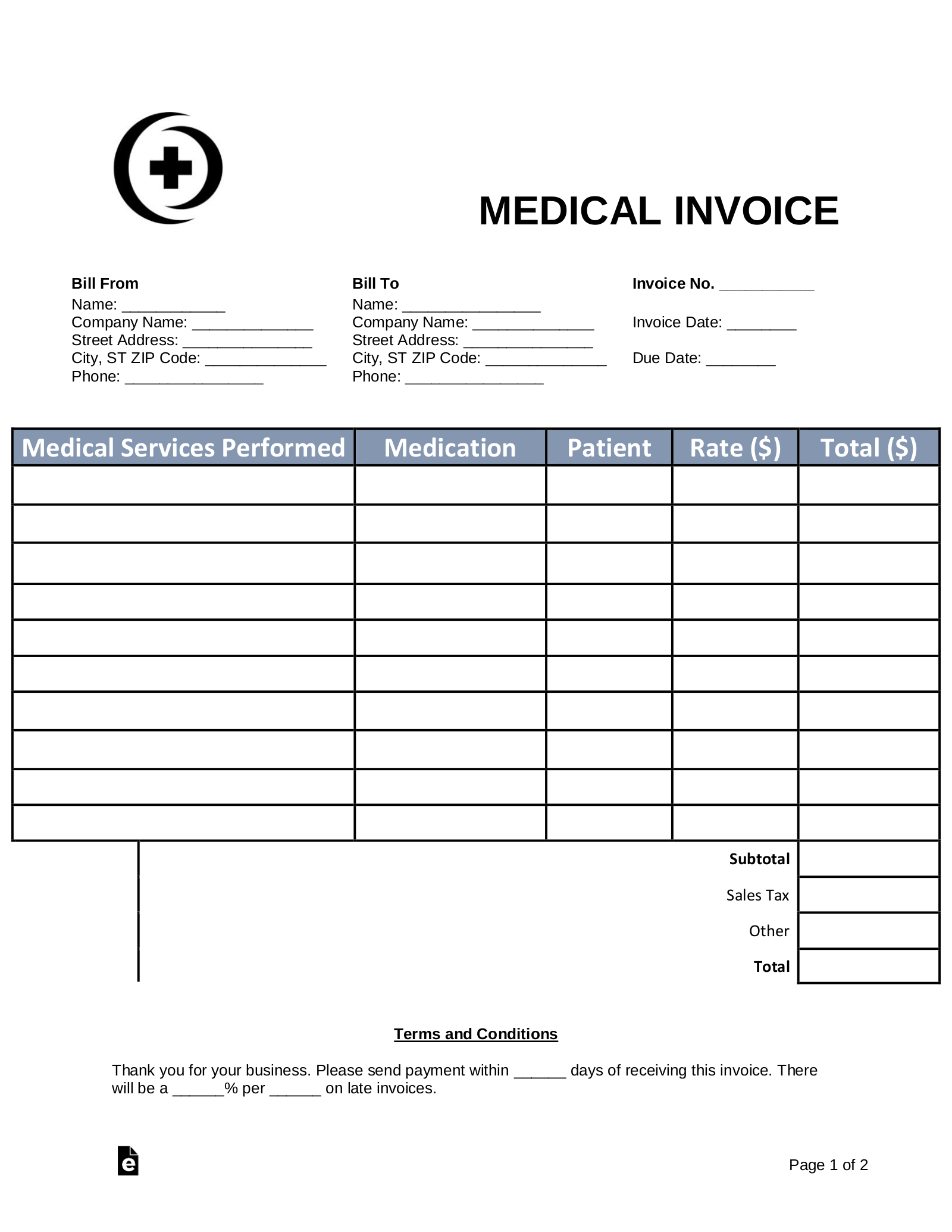 sample medical invoice template