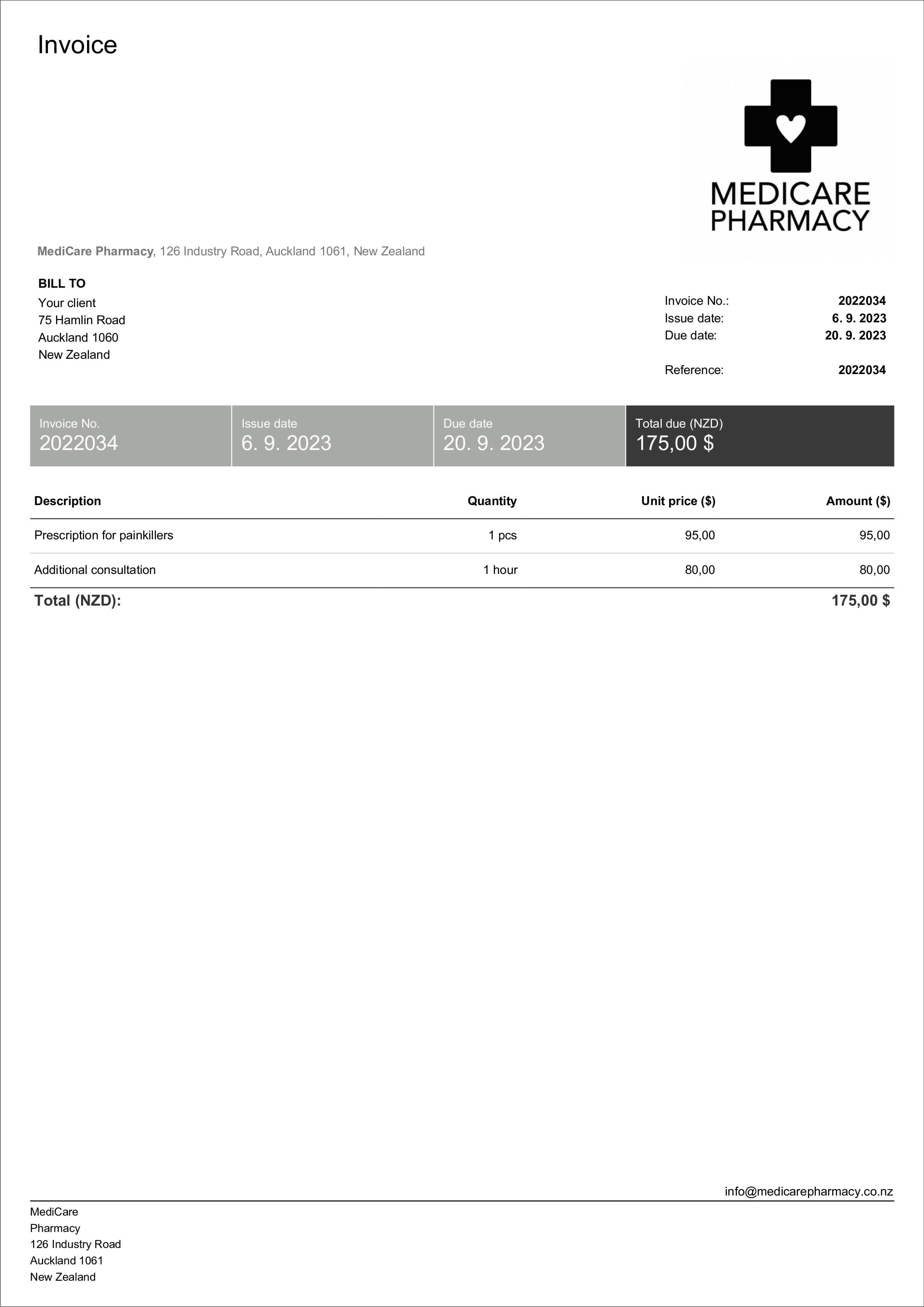 sample medical invoice template