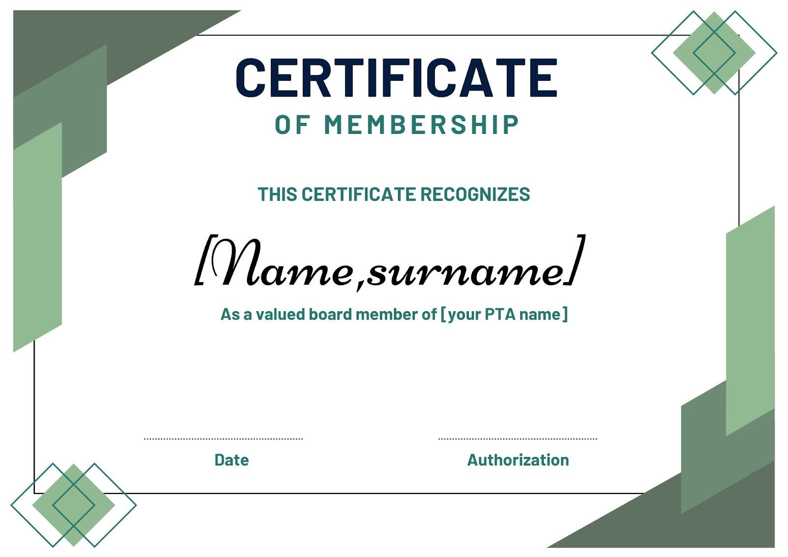 sample Membership Certificate template