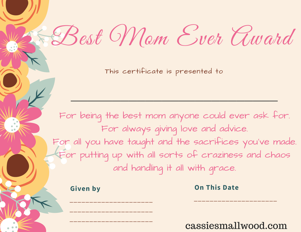 sample best mother award certificate template