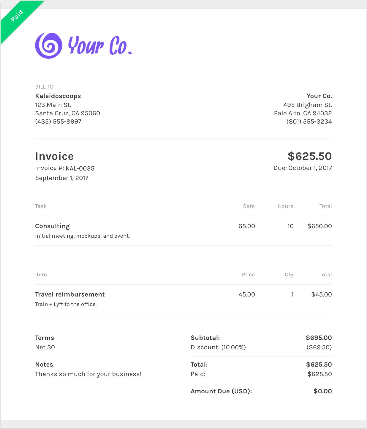 moving invoice template