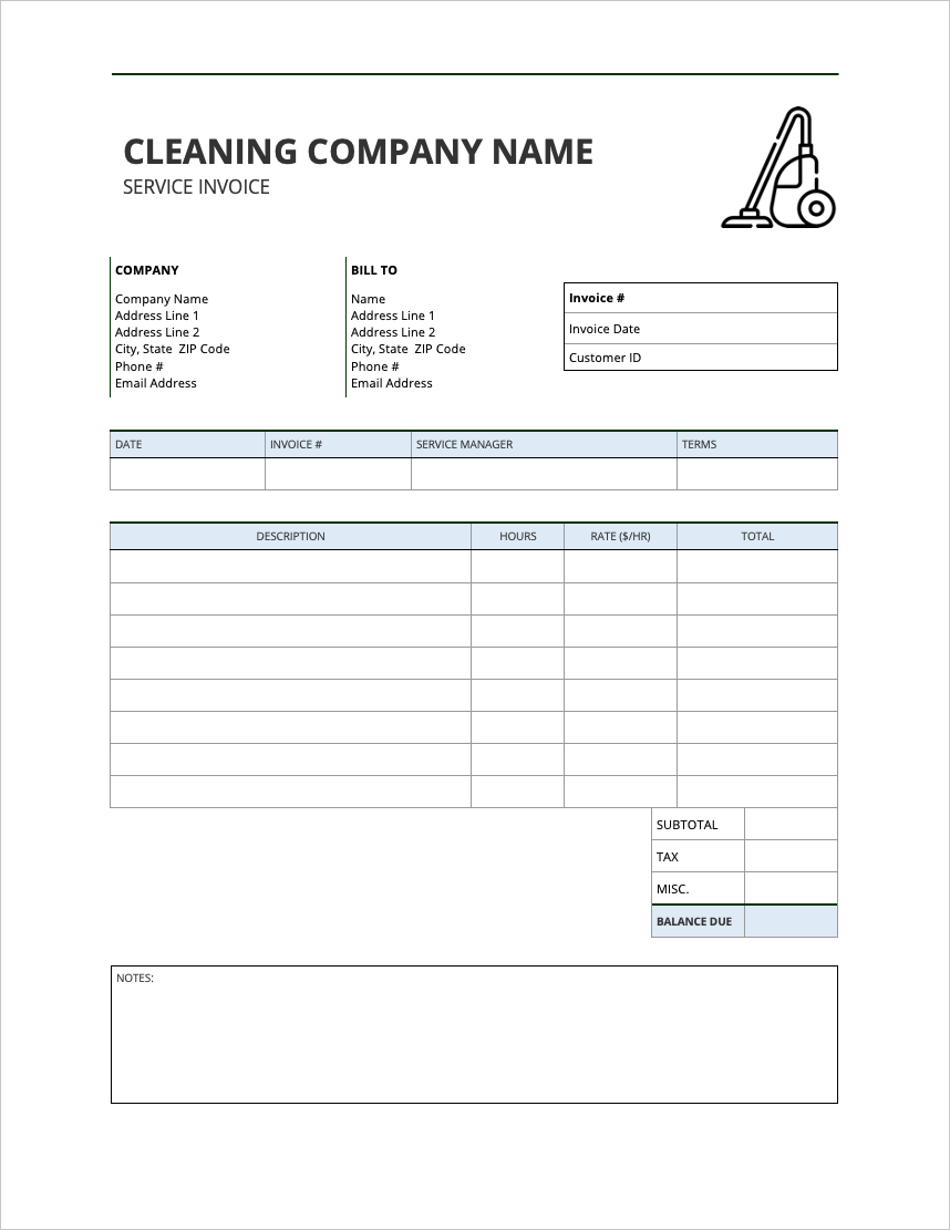 cleaning invoice free template