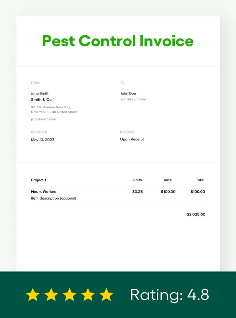 sample pest control invoice template